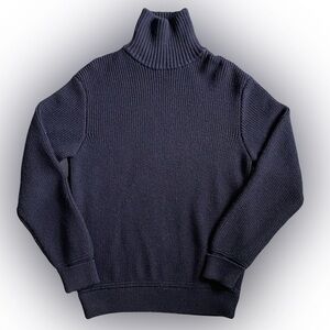 ZARA Origins Men’s Wool Blend Chunky Ribbed Turtleneck Sweater Navy Blue L